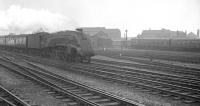 A4 Pacific no 60015 <I>Quicksilver</I> takes the 8.50am Kings Cross - Newcastle north through Doncaster on 11 April 1963.<br><br>[K A Gray 11/04/1963]