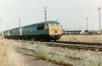 A trio of class 56s in the yard at Toton on 15 July 1983, with the main shed in the background.<br><br>[Colin Alexander 15/07/1983]