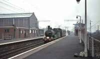 GNSR no 49 Gordon Highlander arrives at Newton on 16 October 1965 with the Branch Line Society railtour from Glasgow Central. The tour visited various locations across central Scotland. [See image 25530]  <br><br>[John Robin 16/10/1965]