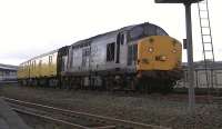 Network Rail track recording train headed by DRS 37603 about to depart from Kilmarnock station on 20 January 2014.<br><br>[Ken Browne 20/01/2014]