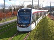 Tram 277 approaching Gyle Centre on 4 January on a demonstration run. <br><br>[Bill Roberton 04/01/2014]
