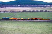Scene at Broomhill on 13 February, with the Colas Crane being prepared in readiness for lifting the replacement bridge into position across the River Dulnain. [See recent news item]<br><br>[John Gray 13/02/2014]