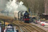 Ex LNER B1 no 61264 approaching Hall Royd Junction on 10 February 2014 with support coach whilst working from the ELR at Bury to Grosmont on the NYMR. The reinstated track for the <I>Todmorden Curve</I> lies behind the locomotive.<br><br>[John McIntyre 10/02/2014]