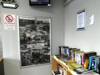 The Shettleston Station Library has expanded since its 2010 inception, and now has a poster about the stations railway heritage [see image 12009].<br><br>[John Yellowlees 18/02/2014]