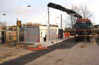 The new ticket office for Leyland was delivered on 13 February 2014. CCTV has recently been installed and the next improvement is scheduled to be a replacement footbridge with lifts to provide access between all 4 platforms. [See image 46997]<br><br>[John McIntyre 13/02/2014]