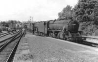 A pair of Black 5s with a Glasgow bound train entering Connel Ferry station in September 1961.<br><br>[David Stewart 09/09/1961]