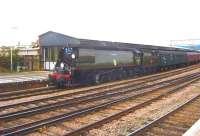 Bulleid <I>Battle of Britain</I> Pacific no 34067 <I>Tangmere</I> waits to depart from Gloucester for Cardiff on 21 April 2013 - day 2 of the <I>Great Britain VI</I> 9 day mega tour.<br><br>[Michael Gibb 21/04/2013]