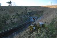 View of the southern portal of the Bowshank Tunnel from the approach to the former occupational crossing bridge, now removed.<br><br>[Ewan Crawford 03/03/2014]