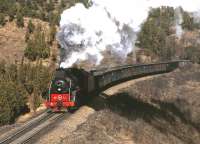 JS 6217 in action on the 1 in 75 gradient at Chengde, north of Beijing, on a branch supplying a nearby steel mill with coal. Photographed in the spring of 2000.<br><br>[Peter Todd 09/04/2000]