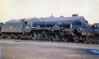 Rebuilt Scot 46121 <I>Highland Light Infantry, City of Glasgow Regiment</I> on Polmadie shed in July 1961.<br><br>[John Robin /07/1961]