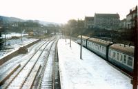 Looking out over a wintry scene at Largs station in 1984.<br><br>[Colin Miller //1984]