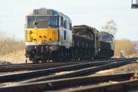 Classic diesel traction on both ends of a northbound engineers train at Fenny Compton on the afternoon of 7 March 2014. On the front is DCR 56312 and on the rear 31190.<br><br>[John McIntyre 07/03/2014]