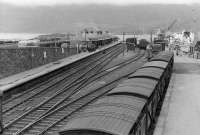 General view over the station at Kyle of Lochalsh on 7 September 1961 with <I>Loch Seaforth</I>, recently arrived from Mallaig, berthed on the right of the picture. [See image 27258] <br><br>[David Stewart 07/09/1961]