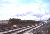 Black 5 44839 brings a freight south past Kingmoor shed in October 1966.<br><br>[G W Robin 08/10/1966]