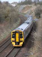 158713 + 158733 forming the 13.02 Perth - Edinburgh Waverley service passing Coaltown of Balgonie on 19 March 2014.<br><br>[Bill Roberton 19/03/2014]