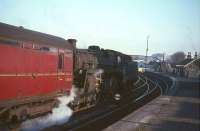 73064 arrives at Busby station with a morning train from East Kilbride to St Enoch on 13 April 1966. Photographed during the last week of steam on the branch.<br><br>[G W Robin 13/04/1966]