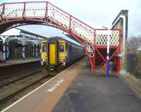 The 07.08 Glasgow Central - Newcastle Central, shortly after arrival at Hexham on 18 March 2014.<br><br>[Bruce McCartney 18/03/2014]