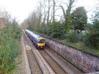 The 11.48 Scarborough - Liverpool Lime Street TransPennine service approaching the York stop on 21 March 2014. The train is about to pass below the A19, Bootham, before crossing the bridge over the Ouse to reach York Station. [Ref query 5242]<br><br>[Bruce McCartney 21/03/2014]