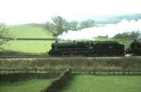 Black 5s 45407+44932 heading south east at Long Preston on Saturday 29 April 1978 with a Steam Locomotive Operators Association railtour from Carnforth to York. [Ref query 5387]<br><br>[John Robin 29/04/1978]