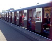 'STAND WELL CLEAR OF THE DOORS <I> PLEASE!!!'</I>  A rare photograph taken at Brownhills West showing the prototype automatic synchronised slam-door coach under test. Unfortunately, the trials had to be abandoned eventually after considerable <I>finger trouble</I>. <br><br>[Ken Strachan 01/04/2014]