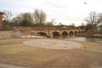 To bring the Stratford and Moreton Tramway into Stratford-upon-Avon it had to cross the River Avon. The original substantial bridge, seen here looking south on 5 March, now forms part of a walkway and cycleway.<br><br>[John McIntyre 05/03/2014]