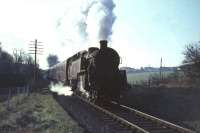 BR Standard Class 4 tank 80116 descends to Busby in April 1966 with a morning train from East Kilbride Bound for St Enoch.<br><br>[G W Robin 13/04/1966]