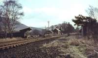 View east through Broughton station towards Peebles on 25 March 1966. [Ref query 4069]<br><br>[John Robin 25/03/1966]