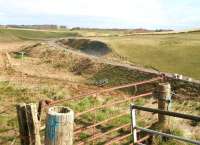 The Waverley trackbed at Falahill on 13 April 2014, looking north towards Tynehead.<br><br>[John Furnevel 13/04/2014]