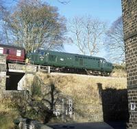 The second downhill KWVR Santa Special of 30th November 2013 passes Vale Mill, a few hundred yards west of Oakworth station, with EE Type 3 No. 37075 leading.<br><br>[Bill Jamieson 30/11/2013]