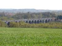 A high level April 2014 view looking north east along the length of Calder Grove viaduct, located on the former Middlestown to Notton Junction line.<br><br>[David Pesterfield 16/04/2014]