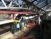 The up Inverness - Kings Cross <I>Highland Chieftain</I> calls at Gleneagles on 15 April during ongoing works in preparation for the forthcoming Ryder Cup. [See image 47005]  <br><br>[John Yellowlees 15/04/2014]