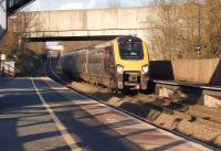 The CrossCountry 1100 from Glasgow Central to Bristol on 1 March 2014 has just descended the Lickey incline and is passing through Bromsgrove station some 6 and a half hours into the journey.<br><br>[John McIntyre 01/03/2014]