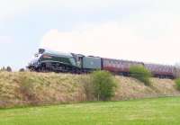 A4 Pacific 60009 <I>Union of South Africa</I> climbing away from Winchburgh Junction with the morning SRPS <I>Forth Circle</I> special on 27 April 2014.<br><br>[Jim Peebles 27/04/2014]