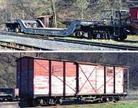 Above: Perhaps the most interesting wagon in Oskova yard on 14 March 2014 was this dumped (?) 8-axle well wagon - quite a monster for 760mm gauge!<br/> <br>
Below: 	At one time there would have been hundreds of wooden-bodied bogie vans of similar design in use on the narrow gauge railways of Europe. This one serves the p-way gang on the Banovici Coal Railway and had been out on the line earlier that day.<br><br>[Bill Jamieson 14/03/2014]