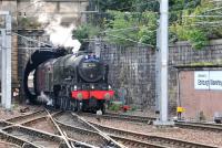 The Grange over Sands - Edinburgh leg of the <I>Great Britain VII</I> railtour approaching Waverley's platform 1 on 30 April 2014 behind 46115 <I>Scots Guardsman</I>. <br><br>[Andy Carr 30/04/2014]