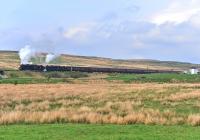 After a stop at Glenwhilly on 30 April, Black Fives 44871 and 45407 set off for Stranraer with the <I>Great Britain VII</I>.<br><br>[John Gray 30/04/2014]