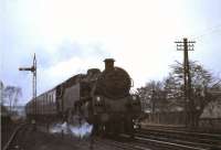 An unidentified 2-6-4 tank brings a train into East Kilbride in April 1966.<br><br>[G W Robin /04/1966]