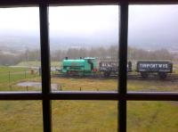 Imagine that you are a miner, about to go underground. This view of a saddle tank and wagons from the window could be the last daylight view you see for eight hours or more. Hope you like trains.<br><br>[Ken Strachan 20/04/2014]