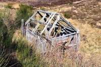 Remains of a platelayer's hut near Dava Summit in April 2014. [Ref query 7171].<br><br>[John Gray 20/04/2014]