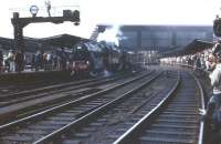 The BR <I>Fifteen Guinea Special</I>, billed as <I>the final main line passenger train to be hauled by a steam locomotive on British Rail</I> (the BR main line 'steam ban' came into force the following day). The train is preparing to leave Carlisle and return to Liverpool behind Black Fives 44781+44871 on 11 August 1968.<br><br>[D Walker Collection [Courtesy Bruce McCartney] 11/08/1968]