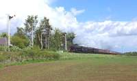 44871 and 45407 take the <I>Cathedrals Explorer / Highlands and Islands Explorer</I> through Auchterarder en route from Inverness to Fort William on 13 May.<br><br>[John Robin 13/05/2014]