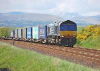 DRS 66302 nears Blackford with the Mossend - Aberdeen intermodal on 13 May 2014.<br><br>[Bill Roberton 13/05/2014]