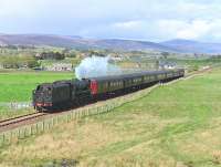 Having run round the empty stock of <I>The Cathedrals Explorer</I>, Black Five No. 44871 departs Brora for Dunrobin Castle on 12 May before heading back to Inverness.<br><br>[John Gray 12/05/2014]