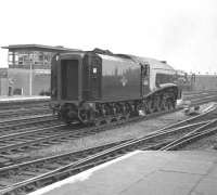 A4 60031 <I>Golden Plover</I> runs south through Doncaster station tender-first on 6 July 1963.<br><br>[K A Gray 06/07/1963]