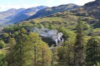 Black Fives 44871 and 45407 make steady progress up Glen Falloch on the way to Fort William from Inverness on 14 May, seen here crossing the viaduct at Gleann nan Caorann.<br><br>[John Gray 14/05/2014]