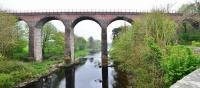 A panorama photograph showing Glenluce Viaduct, formerly part of the Dumfries to Stranraer <I>Port Road</I>, until closure in 1965. View is south on 30 April 2014.<br><br>[John Gray 30/04/2014]