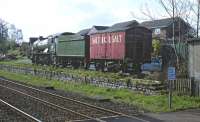 From this angle, with the morning sun reflecting off apparently glossy paintwork, former Barry inmate and now Appleby resident No. 4979 <I>Wootton Hall</I> almost looks respectable when photographed on 24th April 2014. The reality is very different [see image 25117].<br><br>[Bill Jamieson 24/04/2014]