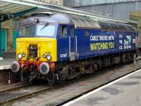 DRS 57307 <I>Lady Penelope</I> in bay platform 8 at the north end of Carlisle Station on 29 May 2014.<br><br>[Bill Roberton 29/05/2014]