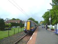 The 11.26 service to Edinburgh awaiting its departure time at North Berwick on 3 June 2014.<br><br>[Bruce McCartney 03/06/2014]