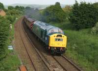 Back on the mainline after several years of refurbishment work, CFPS no. 345, looking and sounding immaculate, climbs to Rishton on 6 June 2014 whilst working a <I>loaded</I> stock move from Carnforth to the East Lancashire Railway in preparation for a railtour to Oxford the following day.<br><br>[John McIntyre 06/06/2014]